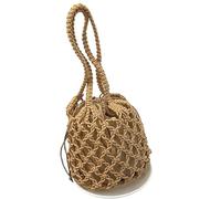 IRFHDCX Summer Beach Bag For Women Mesh Rope Knitted Bucket Shoulder Bags Reticulate Hollow Travel Shopper Totes Ladies Fashion Handbag(Khaki)