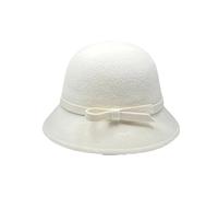 IRFHDCX Women's Bowler Hat Elegant Women Felt Dome Bucket Hat Vintage Bowknot Fedoras Hats Autumn Winter Ladies Imitation Bowler Cap(White)