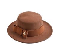 IRFHDCX Women's Bowler Hat Fedora Hat For Women Formal Wedding Decorate Church Cap Flat Top Bow Party Jazz Chapeau Femme(Khaki)