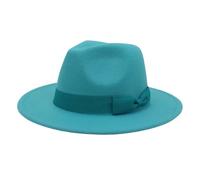 IRFHDCX Women's Bowler Hat Wide Brim Cream Bow Fedora Hats For Women Autumn Winter Solid Color Jazz Top Hat For Wedding Party Church Felt Cap(Lake Blue,59-61cm)