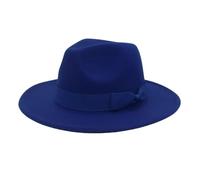 IRFHDCX Women's Bowler Hat Wide Brim Cream Bow Fedora Hats For Women Autumn Winter Solid Color Jazz Top Hat For Wedding Party Church Felt Cap(Sapphire Blue,59-61cm)