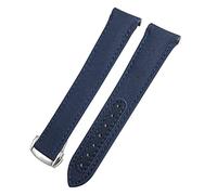 IRFKR 19mm 20mm 21mm Nylon Fabric Cowhide Watchband，For Omega Moonwatch Speedmaster Planet Ocean AT150 Aqua Terra Watch Strap(Blue Blue Round,20mm)