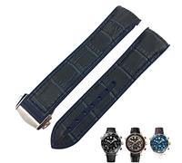 IRFKR 20mm Cowhide Watch Bands for Omega Seamaster 300 Speedmaster DE VILLE Watch Strap for Men Bracelet Point buckle(Dark blue blue,20mm)