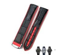 IRFKR 21mm 22mm Rubber Leather Watchband 19mm 20mm for Omega Seamaster 300 Speedmaster AT150 HydroConquest Sports Strap(Black leather red,22mm)