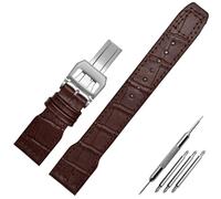 IRFKR 22mm Real Leather Nylon Rivets Watchband，For IWC SPITFIRE Big Pilot's Watch IW5009 Cowhide Strap(A-Brown silver)