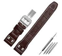 IRFKR 22mm Real Leather Nylon Rivets Watchband，For IWC SPITFIRE Big Pilot's Watch IW5009 Cowhide Strap(B-Brown silver)