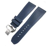 IRFKR 23.5mm Rubber Watchbands For CALIBRE DE CARTIER TANK SOLO SANTOS DE Waterproof Silicone Watch Strap(Blue Fold Buckle,24mm)