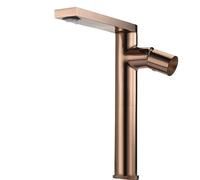 IRFKR Brushed Gold Tall Single Hole Basin Faucet: Single Handle Hot Cold Elevated Luxury Spout(F)