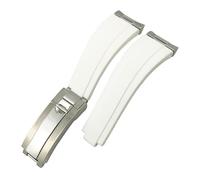 IRFKR Curved End Metal Link Rubber Watchband 20mm For Rolex Daytona GMT Slide Lock Buckle Submariner Silicone Sport Watch Strap(White,Silver)