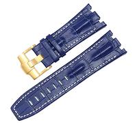 IRFKR Genuine Leather watch Strap For AP 15703 Royal Oak Offshore Series 28mm Crocodile Watchbands(Blue white-gold)