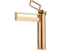 IRFKR Gold Brass Bathroom Basin Faucet Deck Mounted Hot Cold Stylish Modern Vanity Fixture(C)