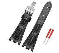 IRFKR Leather Watch Band Men Suitable For AP Abbey Royal Oak AP15710 15703 Leather Notched Watch Chain 28mm(Black silver,Gold Buckle)