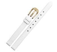 IRFKR Lizard print cowhide leather watchband for ladies replacement watch white red Ultra-thin strap 6 8 10 12 14 16mm(White Gold Buckle,10mm)