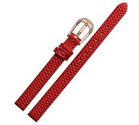 IRFKR Lizard print cowhide leather watchband for ladies replacement watch white red Ultra-thin strap 6 8 10 12 14 16mm(Red Rose Gold,12mm)