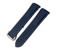 IRFKR Rubber Silicone Watchband 19mm 20mm 21mm 22mm，For Longines Hydroconques Conquest VHP Waterproof Sport Watch Strap(Blue white,21mm)