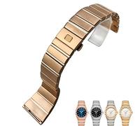 IRFKR Stainless Steel Watch Bands Folding Buckle 15mm 17mm 18mm 23mm 25mm Watch Strap For Omega Double Eagle Constellation Bracelet(Rose,18mm-9.5mm)