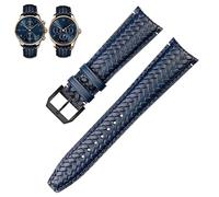 IRFKR Woven Cowhide Leather Watchband For IWC IW344205 Portuguese Chronograph Pilot Portofino Folding Buckle Strap 22mm 20MM Blue Black Watchbands(Blue-black A,20mm)