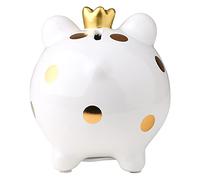 Irfora Ceramic Piggy Bank Crown Piggy Bank for Kids Money Bank with Golden Dots, Teach Value of Cartoon Pig Shape Crafts Family Gifts Souvenir (White)