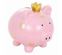 Irfora Ceramic Piggy Bank Crown Piggy Bank for Kids Money Bank with Golden Dots, Teach Value of Cartoon Pig Shape Crafts Family Gifts Souvenir (Pink)