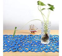 Irfora Green Felt Table Mat Runner, Heat-Resistant, Artistic and Elegant for Home Decor, 40 X 11inch, with Beautiful Openwork Floral Design, Non-Deformation, Easy to, Great Families or (Lake Blue)