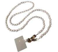 IRGVJIFR Beaded Phone Lanyard Long Pearl Phone Lanyard Handmade Bead Chain Single Shoulder Diagonal Cross Anti Drop Strap With Rhinestones For All Cases(Silvery)