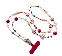 IRGVJIFR Beaded Phone Lanyard Small Fresh Mobile Phone Chain Is Huge And Good-looking Dopamine Beaded, Cute Cartoon Strap Hanging(Red/Pink)