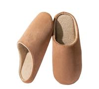 IRGVJIFR Cotton Slippers Men's Slippers Solid Color Autumn And Winter Thin Velvet Mute Soft Bottom Non-Slip Indoor Floor Home Shoes(Khaki,42-43)