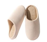 IRGVJIFR Cotton Slippers Men's Slippers Solid Color Autumn And Winter Thin Velvet Mute Soft Bottom Non-Slip Indoor Floor Home Shoes(Beige,36-37)