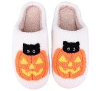 IRGVJIFR Cotton Slippers Slippers Halloween Thick-Soled Comfortable Pumpkin Cat Pattern Fluffy Home For Winter Autumn(36-37)