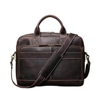 IRGVJIFR Leather Messenger Bag Men's Genuine Leather Briefcases Man Vintage Messenger Bag 15.6 Inches Laptop Handbag Business Office A4 Document For office use(Deep Coffee)