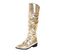 IRGVJIFR Women's Knee High Cowboy Boots Gold High Women's Boots Knee-high Boots Women Shoes Fashion Western Cowgirls Women Boot Fashion Cowboy Leather Women(36)