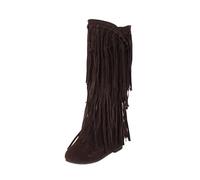 IRGVJIFR Women's Knee High Cowboy Boots High Boots Women Boho Flock Tassle Mid-Calf Wedge Booties Ethnic Casual Shoes Zapatos De Mujer For travel(Brown,23cm)