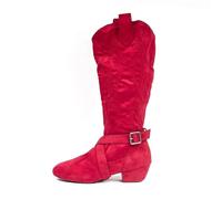 IRGVJIFR Women's Knee High Cowboy Boots JoSuede Sole Western Style Line Dancing West Coast Swing Dance Boots For travel(Red,26cm)