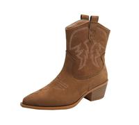 IRGVJIFR Women's Knee High Cowboy Boots Pointed Coarse Heel Large Western Cowboy Short Boots Embroidered Brown Women's Shoes And Ankle For Women For travel(23cm)