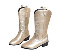 IRGVJIFR Women's Knee High Cowboy Boots Women Slip On Knight Boots Ladies Thick Sole Pointed Toe Square Heel Embroidered Cowboy For travel(Type5,23cm)