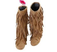 IRGVJIFR Women's Knee High Cowboy Boots Women's Rubber Boots Shoes Flat Heel Round Toe Rain Large Size Elegant Low Mid Calf Ladies Flock PU Lace-Up Slip-On Fringe Rome For travel(Color 3,26.5cm)