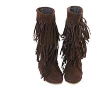 IRGVJIFR Women's Knee High Cowboy Boots Women's Rubber Boots Shoes Flat Heel Round Toe Rain Large Size Elegant Low Mid Calf Ladies Flock PU Lace-Up Slip-On Fringe Rome For travel(Color 2,26cm)