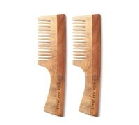 IRIDA NATURALS Neem Wood Comb Pack of 2 - Women and Men Hair Growth, 100% Organic Wooden Hair comb Suitable for Hair Fall And Dandruff Problems, Fine Teeth for Straight & Curly hair