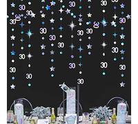 Iridescent 30th Birthday Decorations Number 30 Circle Dot Twinkle Star Garland Metallic Hanging Streamer Bunting Banner Backdrop for Her Dirty 30 Year Old Birthday Thirty Anniversary Party Supplies