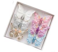 Iridescent 3D Glitter Butterfly Ornaments, Shimmering Plastic Hanging Baubles for Christmas Tree Decorations, Lightweight Festive Sparkle Holiday Ornament Set, Modern Seasonal Display(Set C)