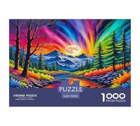 Iridescent Aurora Jigsaw Puzzles 1000 Piece Challenge Toy for Adults, Moonlit Mountain Forest Impossible Jigsaw Puzzles 1000 Piece Educational Game Home Decoration 70x50cm/1000pcs
