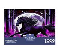 Iridescent Black Stallion Jigsaw 1000 Piece Challenge Toy for Adults, Moonlit Forest Impossible Jigsaw Puzzles 1000 Pieces Educational Game for Adults Or Families Pieces Gifts 38x26cm/1000pcs