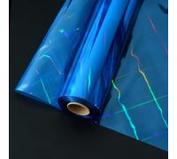 Iridescent Cellophane Wrap Roll, 100 Ft x 34 In Blue Colored Holographic Wrapping Paper, Transparent 3Mil Thicker Cellophane Roll, Gift Baskets Wrap Cellophane Film for Gifts, Flowers, Christmas