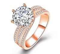 Iridescent Center Stone Promise Ring, Exquisite Cubic Zirconia Split Shank Engagement Ring for Women, Round Brilliant Cut Moissanite Wedding Promise Jewelry Gift (Rose Gold, 6)