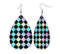 Iridescent Checker Print A Leather Earring Fashion Hanging Fun Earrings For Beach Daily