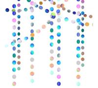 Iridescent Circle Dot Streamer Garland Decoration,52Ft Holographic Rainbow Hanging Paper Garland Glitter Circle Paper Decoration for Birthdays Carnival Anniversaries Weddings