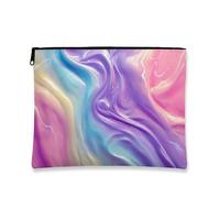 Iridescent Cosmetic Bag, Pastel Swirl Elegant Makeup Travel Organizer for Women, Portable Small Canvas Zipper Pouch, Holiday Gift Skincare Toiletry Bag, Pastel, 7x9 Inch, Swirl