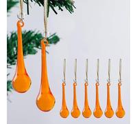 Iridescent Crystal Glass Christmas Tree Ornaments, 13cm Teardrop Baubles, Set of 8,Hanging Ornament for Xmas Wedding Party Home Decor (Orange)