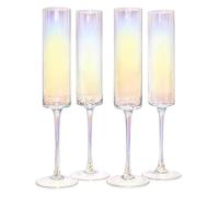 Iridescent Edge Champagne Flutes 180ml Set of 4, Crystal Prosecco Glasses