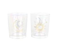 Serano Votive Candle Holders Sun & Moon – Iridescent Glass, Gold Foil, Color-Shifting, Clear